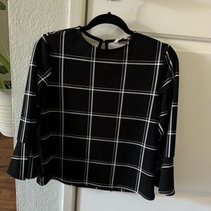 H&M XS Windowpane Blouse Black